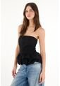 Tennis Camisa Strapless Con Corte Abombachado Negra Para Mujer de Tennis
