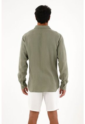 Camisa Verde Manga Larga Para Hombre