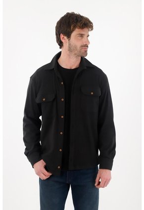 Tennis Camisa De Cuello Clásico Negra Para Hombre