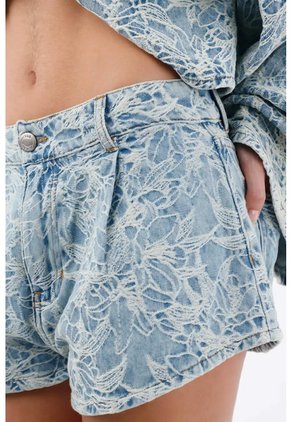 Tennis Bermuda Para Mujer De Algodón Azul Claro Corte Amplio Floral