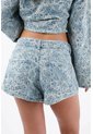 Tennis Bermuda Para Mujer De Algodón Azul Claro Corte Amplio Floral de Tennis