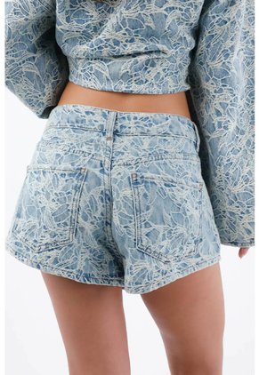 Tennis Bermuda Para Mujer De Algodón Azul Claro Corte Amplio Floral