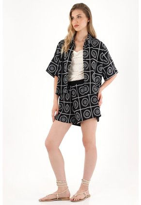 Tennis Camisa En Tela Bordada Negra Para Mujer