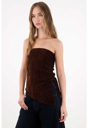 Tennis Camiseta Strapless En Tela Tipo Velvet Café Para Mujer