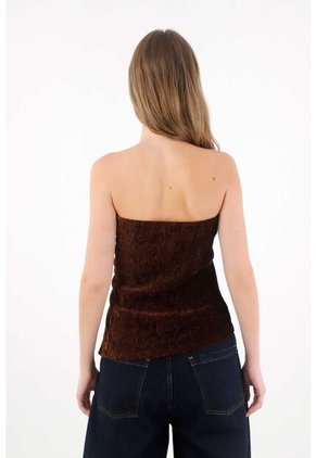 Tennis Camiseta Strapless En Tela Tipo Velvet Café Para Mujer