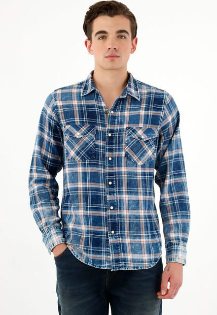 Camisa Leñadora Azul Para Hombre