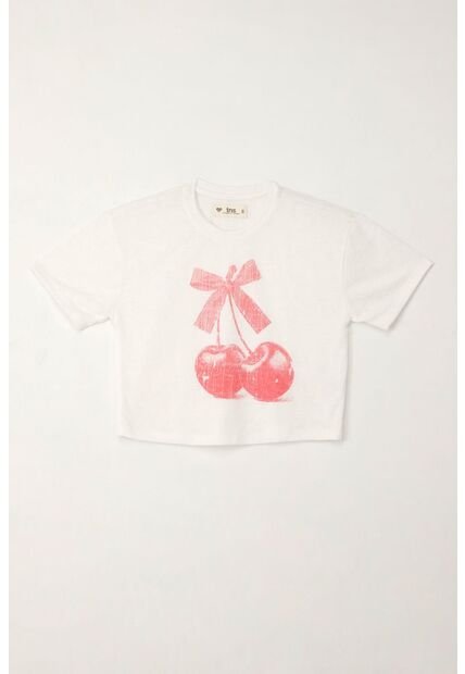Camiseta Básica Con Estampado De Cerezas Crudo Para Niña