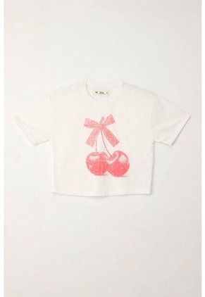 Camiseta Básica Con Estampado De Cerezas Crudo Para Niña