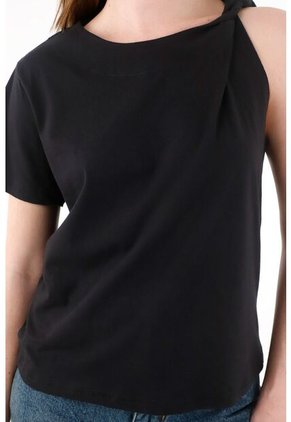 Tennis Camiseta Con Detalle Entorchado En Hombro Negra Para Mujer