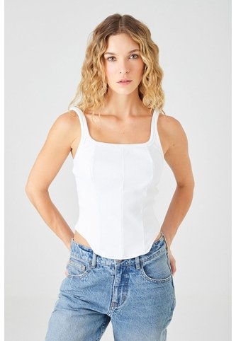 Tennis Tshirt Entallada Con Paneles Tipo Corsé En Tejido Acanalado Blanco Para Mujer Tennis