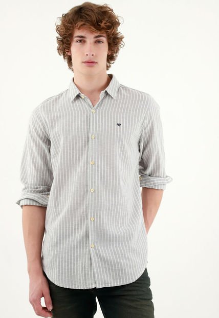 Camisa Cuello Francés Gris Para Hombre