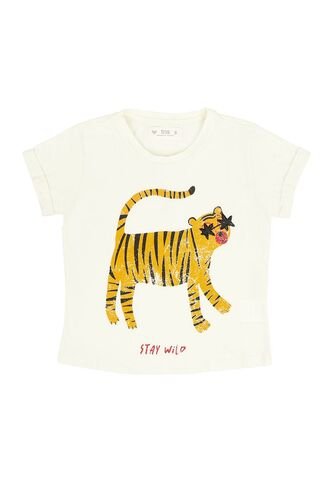 Camiseta Manga Corta Con Estampado De Tigre Para Niña Tennis