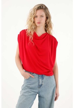 Tennis Camiseta Con Drappeado Rojo Para Mujer
