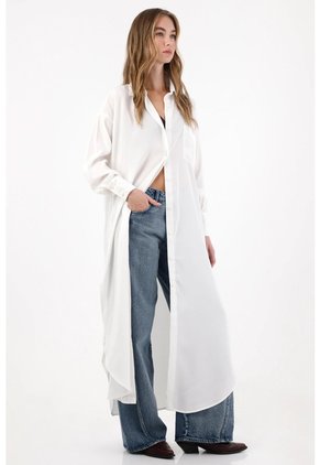 Tennis Camisa Larga Con Bolsillo De Parche Crudo Para Mujer