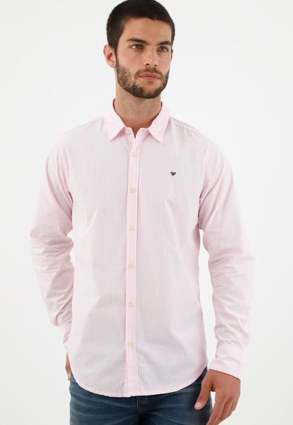 Camisa Con Diseño A Rayas Rosada Para Hombre