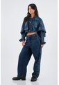 Tennis Chaqueta Para Mujer Algodón Azul índigo Corta Con Capa Floral de Tennis