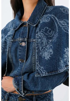 Tennis Chaqueta Para Mujer Algodón Azul índigo Corta Con Capa Floral