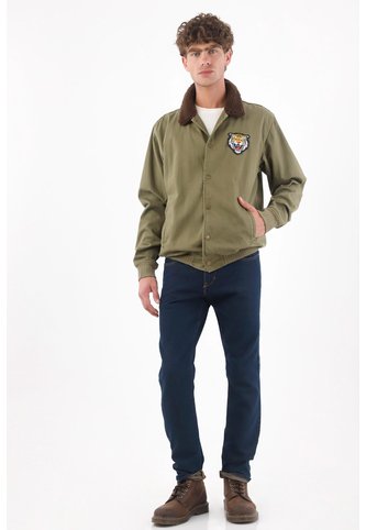Tennis Chaqueta Tipo Bomber Para Hombre En Algodón Verde Oliva Fit Recto Con Parche De Tigre Tennis
