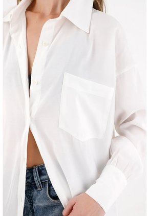 Tennis Camisa Larga Con Bolsillo De Parche Crudo Para Mujer