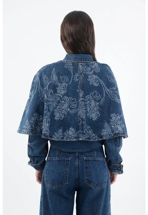 Tennis Chaqueta Para Mujer Algodón Azul índigo Corta Con Capa Floral