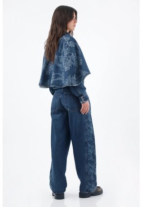 Tennis Chaqueta Para Mujer Algodón Azul índigo Corta Con Capa Floral