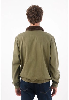 Tennis Chaqueta Tipo Bomber Para Hombre En Algodón Verde Oliva Fit Recto Con Parche De Tigre