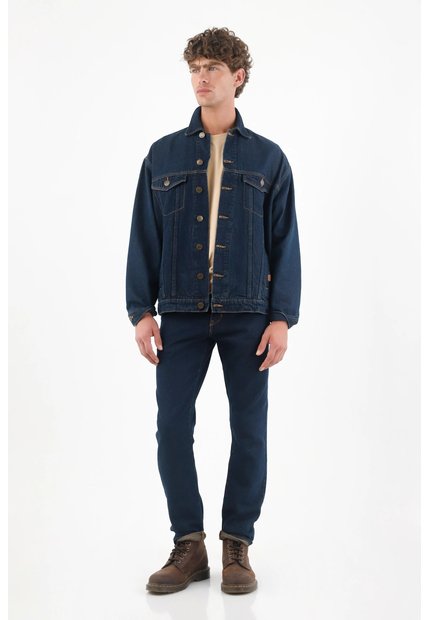Tennis Cazadora Denim Para Hombre De Algodón Azul índigo Fit Relajado Con Costuras En Contraste