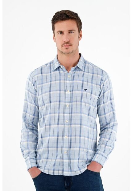 Camisa Con Diseño A Cuadros Azul Para Hombre