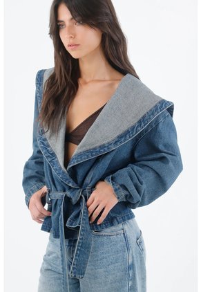 Tennis Chaqueta Para Mujer En Algodón Azul Holgada Con Cuello Amplio