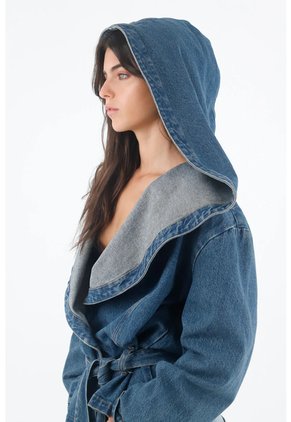 Tennis Chaqueta Para Mujer En Algodón Azul Holgada Con Cuello Amplio