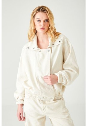 Tennis Chaqueta Relaxed Fit Con Cuello Alto Envolvente En Tejido Plano Crudo Para Mujer