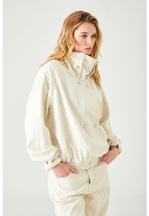 Tennis Chaqueta Relaxed Fit Con Cuello Alto Envolvente En Tejido Plano Crudo Para Mujer