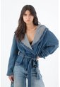 Tennis Chaqueta Para Mujer En Algodón Azul Holgada Con Cuello Amplio de Tennis