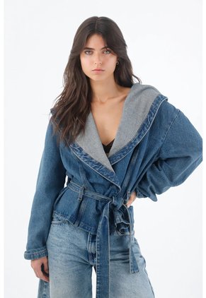 Tennis Chaqueta Para Mujer En Algodón Azul Holgada Con Cuello Amplio