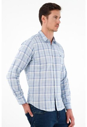 Camisa Con Diseño A Cuadros Azul Para Hombre