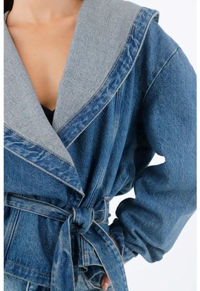 Tennis Chaqueta Para Mujer En Algodón Azul Holgada Con Cuello Amplio
