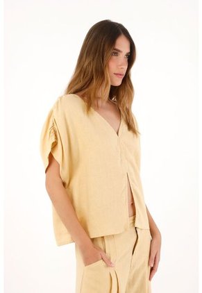 Tennis Camisa Con Escote En V Y Tiras En Espalda Amarilla Para Mujer