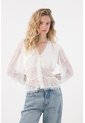 Tennis Camisa Manga Larga Con Encajes Crudo Para Mujer de Tennis