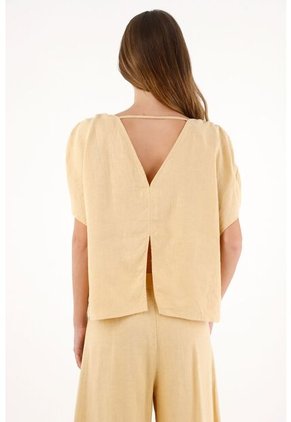 Tennis Camisa Con Escote En V Y Tiras En Espalda Amarilla Para Mujer