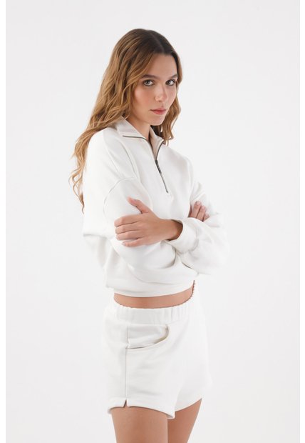 Tennis Bermuda Para Mujer De Algodón Blanco Fit Relajado Con Abertura Lateral