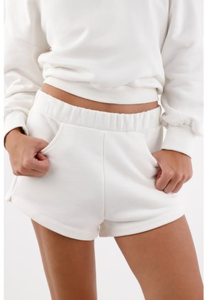 Tennis Bermuda Para Mujer De Algodón Blanco Fit Relajado Con Abertura Lateral