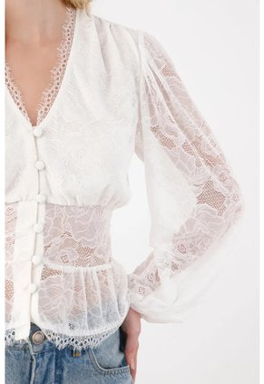 Tennis Camisa Manga Larga Con Encajes Crudo Para Mujer