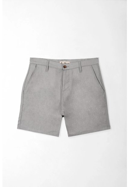 Tennis Bermuda Chino Fit Recto Con Botón De Contraste En Lino Gris Para Hombre
