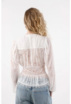 Tennis Camisa Manga Larga Con Encajes Crudo Para Mujer