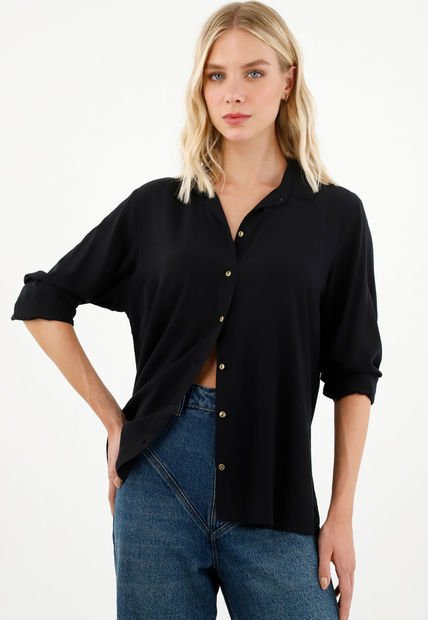 Camisa Manga Larga Negra Para Mujer