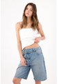 Tennis Bermuda Fit Relajado Con Largo A La Rodilla En Algodón Azul Para Mujer de Tennis