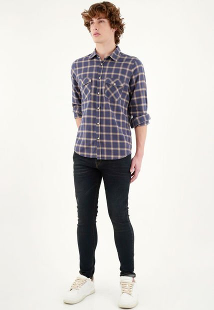 Camisa Preteñida Azul Para Hombre