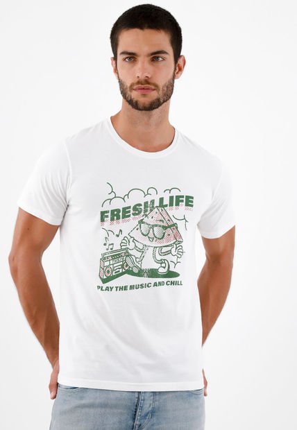 Camiseta Blanca Estampada Para Hombre