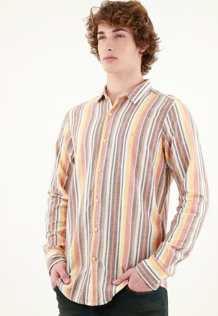 Camisa Cuello Francés A Rayas Para Hombre