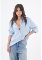 Tennis Camisa Para Mujer Lino Azul Fit Relajado Con Botones de Tennis